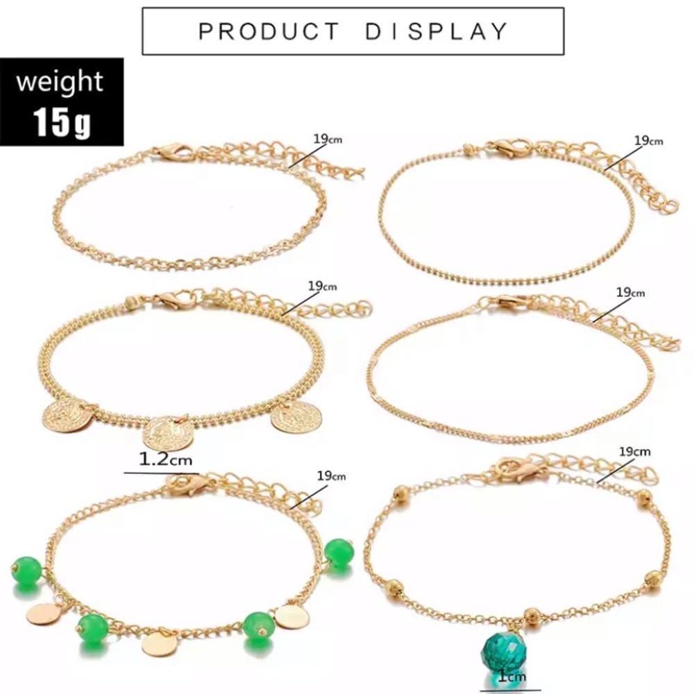 Gold Chain Bead Crystal Boho Bracelet Set - Picture 2 of 6